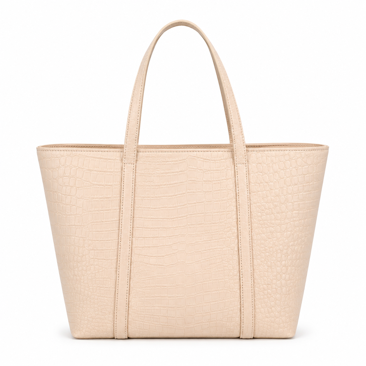 Croc Embossed Luxe Zip Tote – Cream