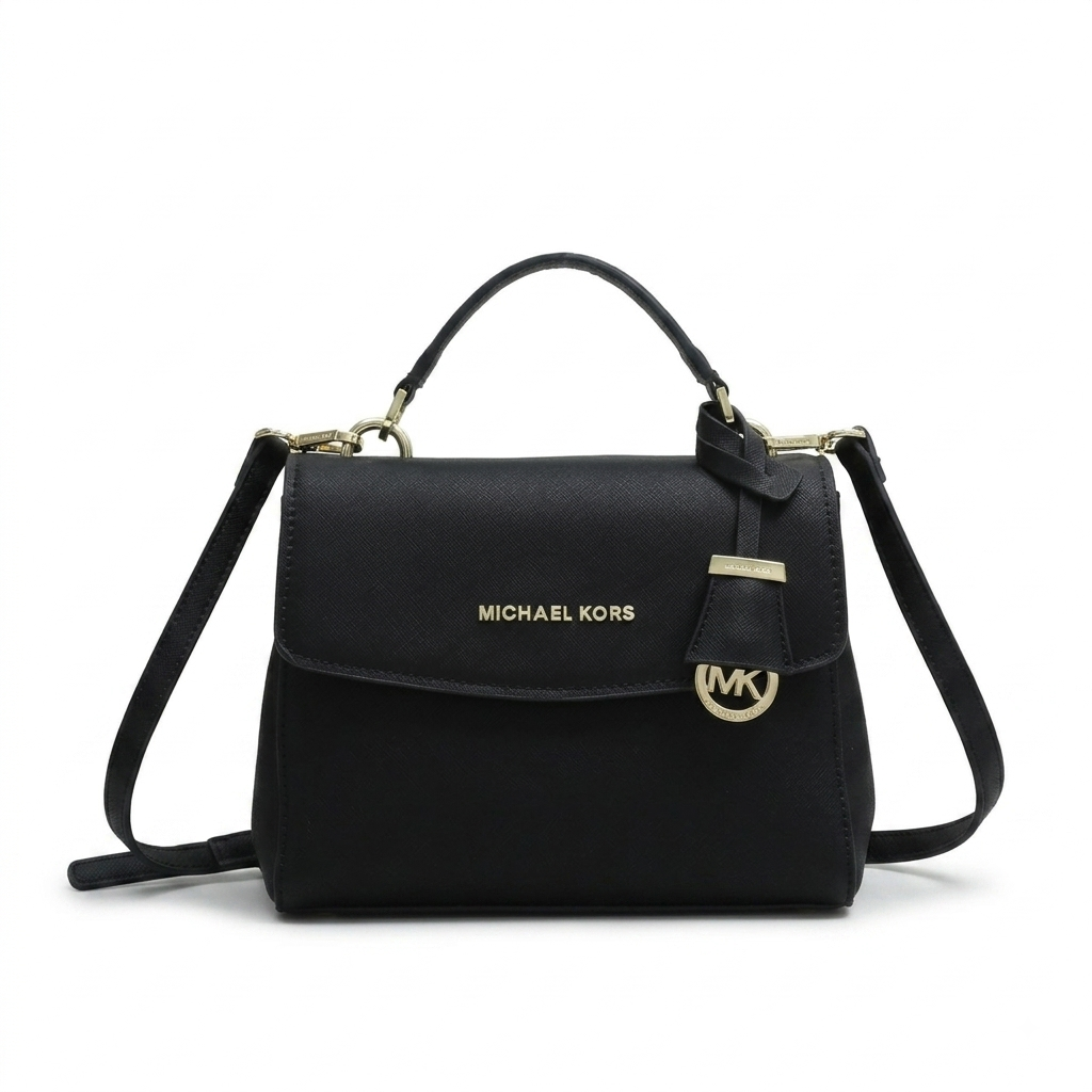 Michael Kors Ava Small Saffiano Leather Satchel Crossbody Bag in Black