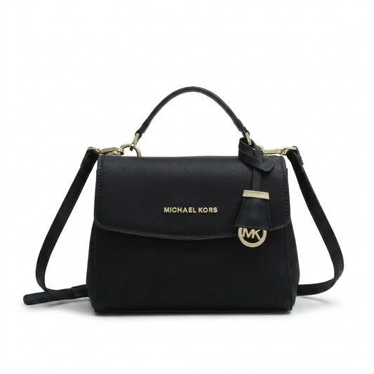 Michael Kors Ava Small Saffiano Leather Satchel Crossbody Bag in Black