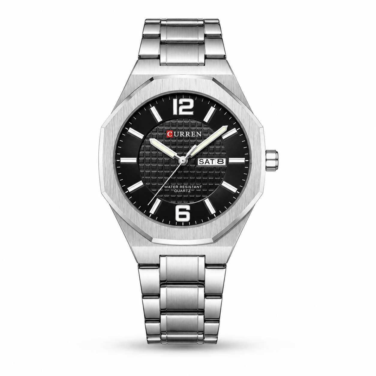 Curren Men's Prestige Day-Date Watch – Silver Black Dial