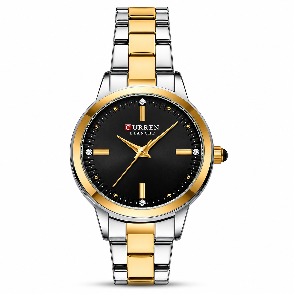 Curren Women's Two-Tone Black Gold Watch