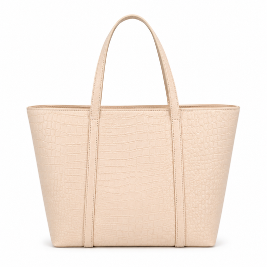 Croc Embossed Luxe Zip Tote – Cream