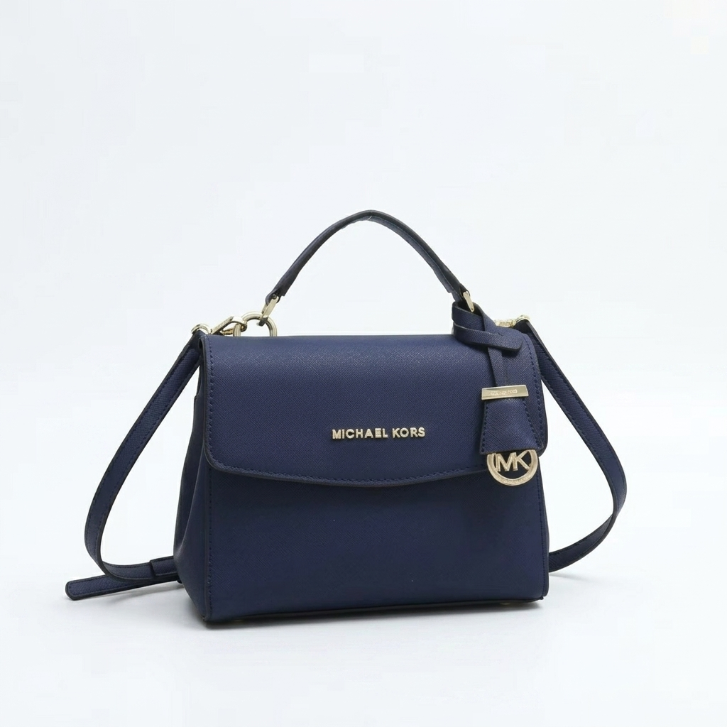 Michael Kors Ava Small Saffiano Leather Satchel Crossbody Bag in Navy Blue