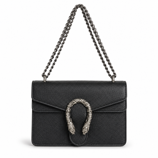 Luxe Serpentine Chain Shoulder Bag - Black